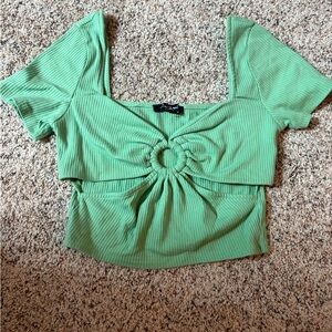 Green Ribbed Women Top